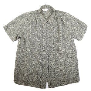 VINTAGE WOMEN'S BEIGE & BLACK POLKA DOT PRINT SHORT SLEEVE BLOUSE - SIZE 14